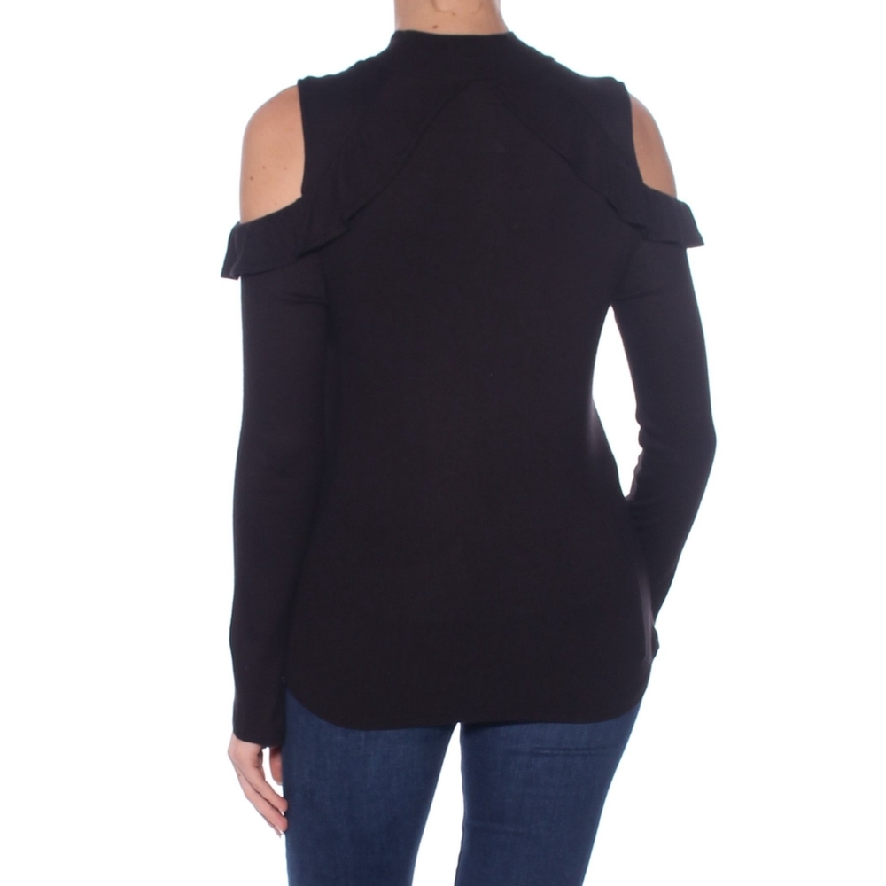 NWOT MAISON JULES BLACK RUFFLE SHOULDER TURLENECK - Picture 2 of 5